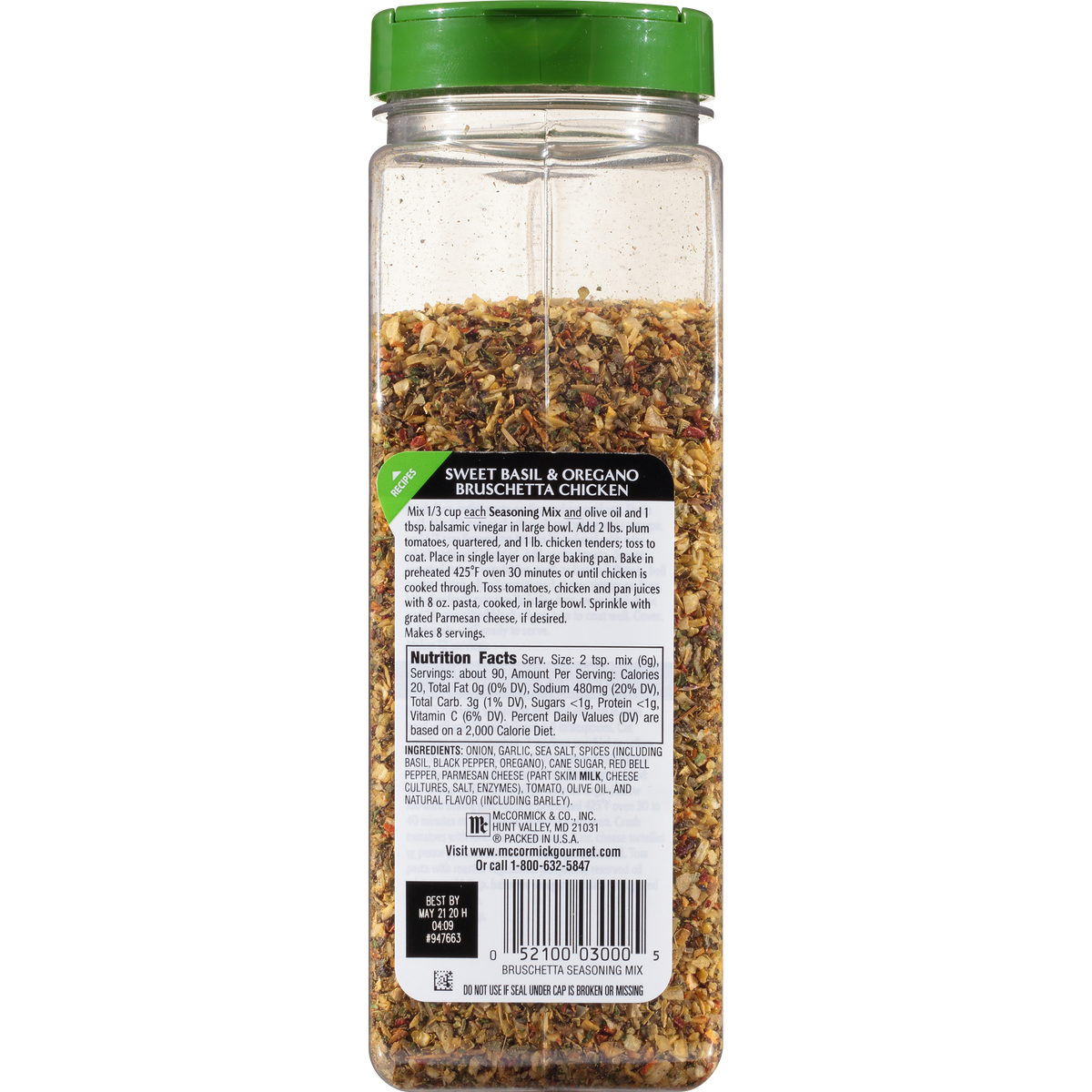 McCormick Gourmet Bruschetta seasoning mix, sweet basil & oregano, 19-oz., plastic shaker