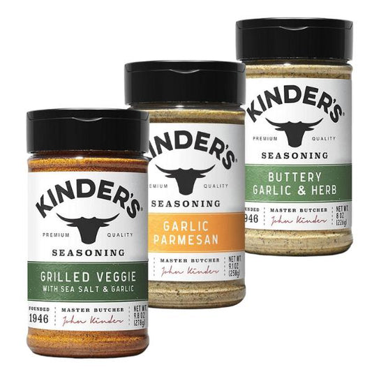 Kinder's Ultimate Veggie Trio - Grilled Veggie Magic Blend, Buttery Garlic & Herb Blend, Garlic Parmesan Rub - Plant-Based Seasoning Pack for Charred Corn, Zucchini, Oven-Roasted Mushrooms, and Brussels Sprouts