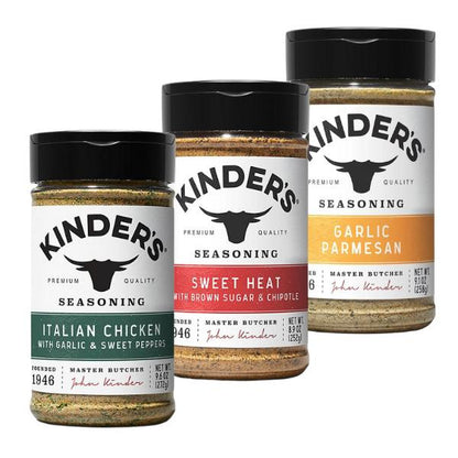 Kinder's Premium Quality Chicken Trio - Tuscan Herb, Sweet Heat, Garlic Parmesan Rubs - Flavorful Spices for Baked Thighs & Grilled Wings - US Made Seasoning Set