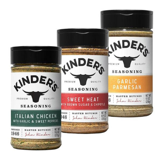 Kinder's Premium Quality Chicken Trio - Tuscan Herb, Sweet Heat, Garlic Parmesan Rubs - Flavorful Spices for Baked Thighs & Grilled Wings - US Made Seasoning Set