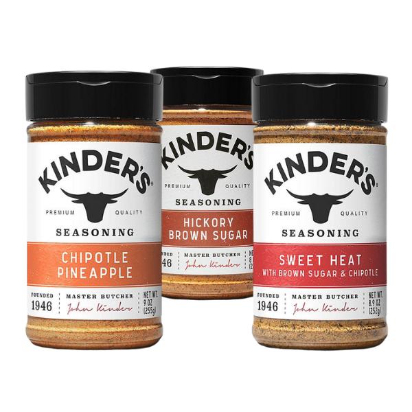 Kinder's Premium Quality Trio of Fire Spicy Rub - Sweet Heat Fusion, Chipotle Pineapple, & Hickory Brown Sugar - BBQ Seasoning Blend for Bold Flavor