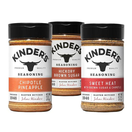 Kinder's Premium Quality Trio of Fire Spicy Rub - Sweet Heat Fusion, Chipotle Pineapple, & Hickory Brown Sugar - BBQ Seasoning Blend for Bold Flavor