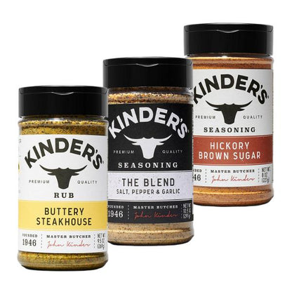 Kinder's Organic Butteri Steakhouse Classic BBQ Seasoning Trio - Salt Pepper Garlic Blend & Hickory Brown Sugar Rub for Grilling Kit