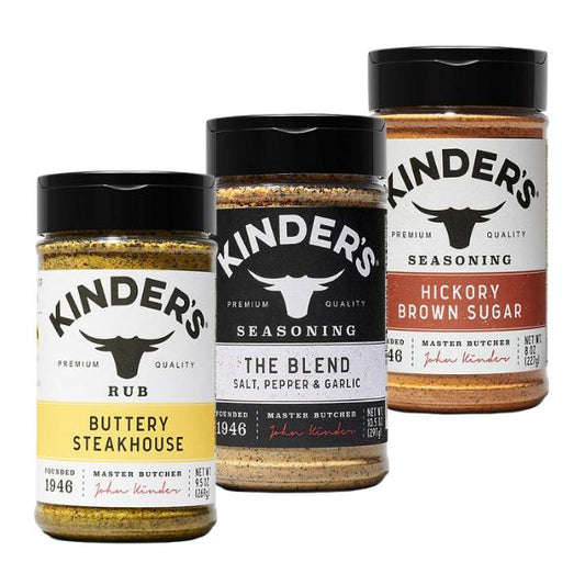 Kinder's Organic Butteri Steakhouse Classic BBQ Seasoning Trio - Salt Pepper Garlic Blend & Hickory Brown Sugar Rub for Grilling Kit